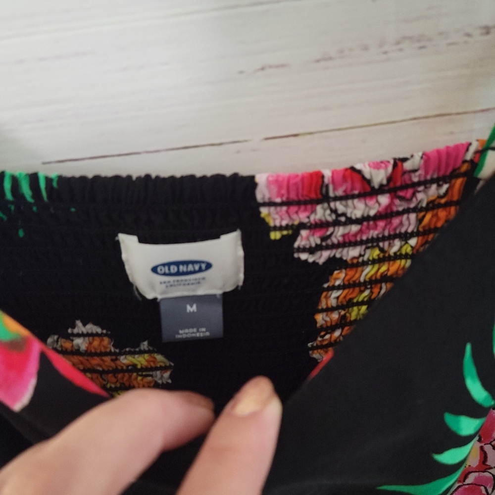 Old Navy Black M floral dress with smocking on the back - Picture 3 of 5